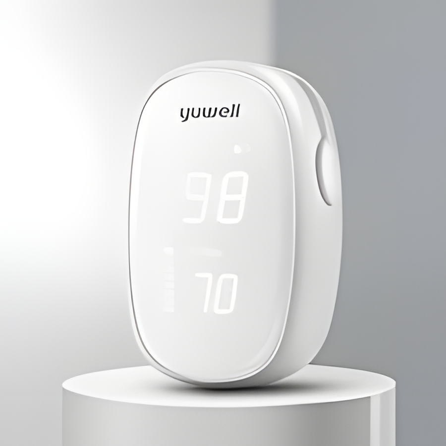 Fingertip pulse oximeter.